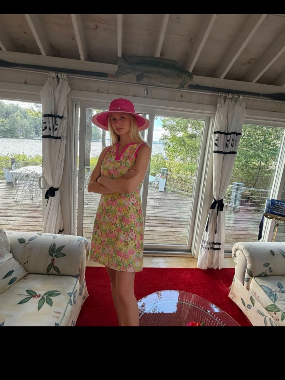 Lilly Pulitzer Pink Trim Floral Sleeveless Mini Dress Includes Pink Hat!